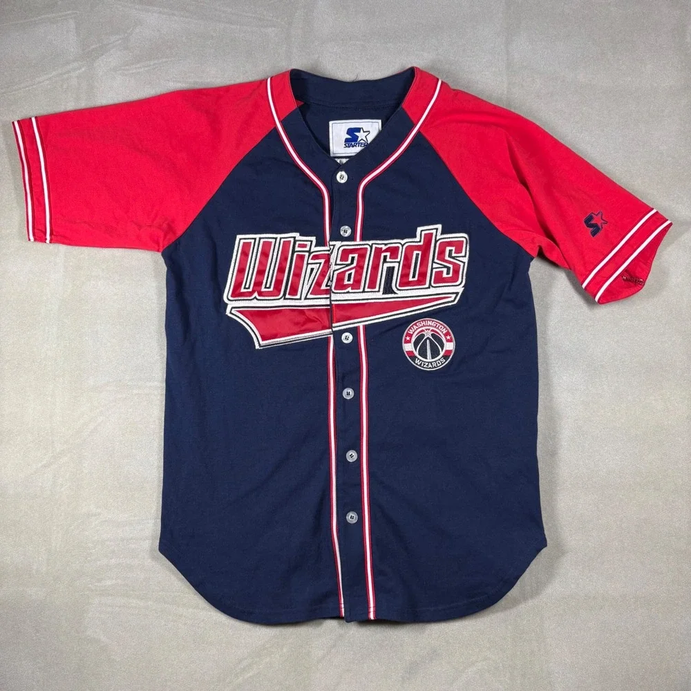 Starter Washington Wizards Baseball Jersey Mens Small Navy Red Button Up NBA